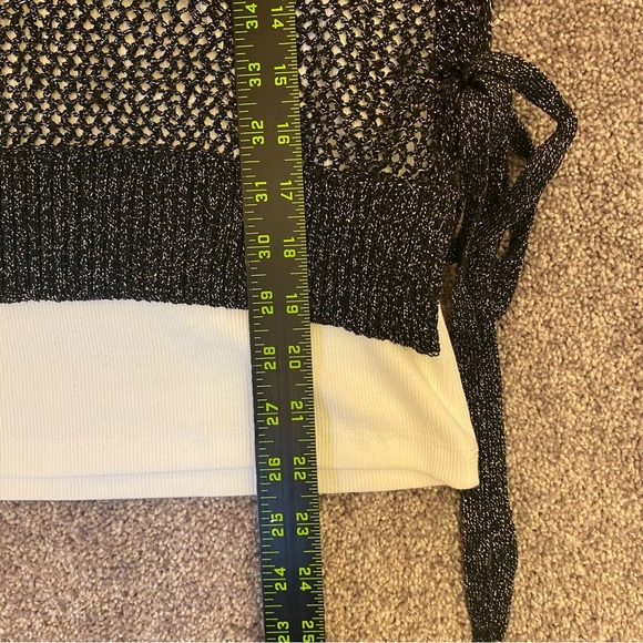 ZARA Women's Layered Top White w/ Black Metallic Sequined Mesh Size M - NWT $39 - Picture 10 of 15